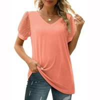 Scyoekwg Solid Color Trendy Ženska odjeća kratki rukav V-izrez T majice Elegantni ljetni vrhovi labavi kauzalni udobni vrhovi ružičaste s