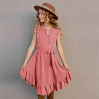 Cvjetne haljine za vjenčanje Vintage Solid kratkih rukava ruffles Swing Retro Rockabilly 7-12Y Play haljina ružičasta L 11Y-12Y