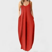 Haljine za žene Ljeto Udoban modni casual bez rukava s vitkom haljinom crvene b xl