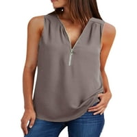 Avamo Casual Chiffon bluza za žene V izrez zip up labave majice Boho ljetne majice bez rukava