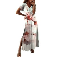 Bazyrey ženski kratki rukav V-izrez midi haljina žensko ljeto casual modne prorez cvjetne haljine s
