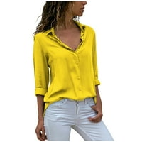 Plus veličine za žene gumb rever košulja šifon comfy bluza dugi rukav V vrat radna kancelarija na vrhu dame prevelike majice žuti xxxxxxl