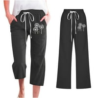 Posteljine hlače za ženske ležerne modne tiskane crne veličine l