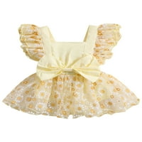 Eyicmarn Baby Girls Romper, Fly čahura Cvjetni izrez Cvjetni print Bowknot Tulle Patchwork haljina
