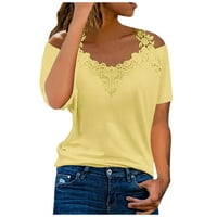 Ženski ljetni V-izrez Ležerne prilike čipke Patchwork Solid Camisole bluza na vrhu žute 5xl