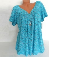 Ženske plus veličine-vrhovi Ljetne košulje V izrez Bluze Flowy Pleated tunike za žene nebesko plavo m