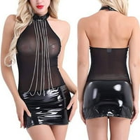 Žene seksi kožne donje rublje u donje rublje BodySuit Nightdreress crna veličina 2xl