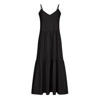 CACOMMARK PI Ljetne haljine za žene čišćenje Ženske seksi vintage V izrez bez rukava bez plaže crna