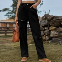 HFYIHGF Ženske hlače Visoke strukske hlače za preklopne džepove borbene vojne pantalone široke noge casual traperice e-djevojke modna ulična odjeća