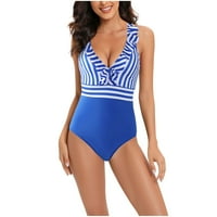 Hoksml Womens kupaći kostim, ženska kontrastna boja pruge kamisole bez leđih bikinija jednodijelni kupaći kostim