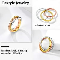 Bestyle minimalistički prstenovi od nehrđajućeg čelika za žene Girls Trostruki međusobni prijevodni prsten set križnih prstenova nakit, trobojna, veličina 9