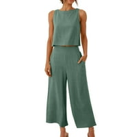 Puntoco Plus Veličina Ženska hlače, zazor, ženska bluza s rukavima + labave džepove hlače setovi zelene