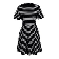 IOPQO Ljetna haljina modne žene plus veličina kratkih rukava Stripe hladno rame Mini haljina kratkih rukava mini haljina crna vrata crne boje