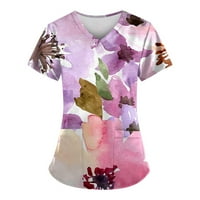 Ženska modna proljeća i ljetno ulje slikanje Print V-izrez kratkih rukava s kratkim rukavima s džepovima za bluzu 3xl
