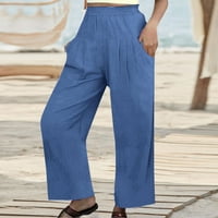 Sayhi ženski puni sačići sa visokim strukom Capris pantalona opuštene casual labave elastične ljetne hlače plavo xxxl