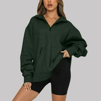 Ecqkame Ženska kapuljača za ženska modna casual puni patentni patentni zatvarač nacrtani ovratnik dugih rukava dugih rukava bluza sa džepom zeleni XL