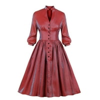 Lroplie haljine za žene modni patchwork s dugim rukavima Vintage retro flare ženske haljine crveni xxl
