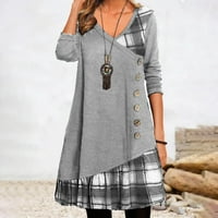 Haljina s dugim rukavima za žene plastirani patchwork V izrez Tunika haljina Vintage Retro Ležerne prilike