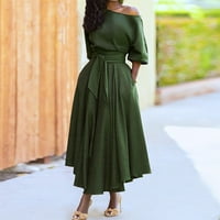 Ženske ljetne haljine za žene Čvrsta gležnjana duljina brodom Boho rukava A-line haljina zelena s