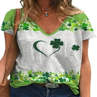 REJLUN majica za žene kratki rukav ljetni vrhovi djetelina Ispis majica Labavi pulover Bohemian Holiday Tee Green H XL