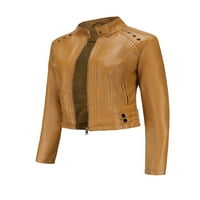 Beiwei Women PU kožna jakna mogla izrez moto biciklistični kaput od kaputa od solidne boje modne kardigan