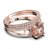 Prekrasna umjetnost nouvea 2. karat ovalni rez morgatit i dijamantni prsten za uključivanje stila, vjenčani prsten u sterling srebrnom sa 18k ružičastog pozlaćenog poklona za on, trio set