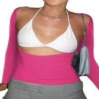LisenRain Y2K mršav s dugim rukavima usjev za letvice Square Crster Bodycon košulje izrezane pulover Cami Streetwear