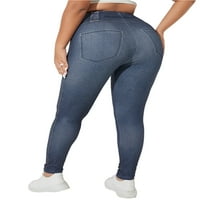 Glonme Women Plus Veličine Tajice Trgovi temmy FAKE Jeans High Squik Preveliki FAU traper pant Yoga