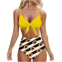 Cethrio bikini setovi za žene - Split Color Print Sexy Trake Seaside Holiday Dame kupaći kostimi žuti