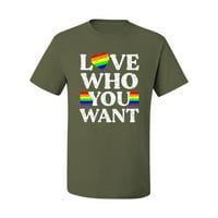 Wild Bobby, LGBTQ Rainbow zastava Ljubav Koga želiš, LGBT ponos, muškarci Grafički tee, Vojno zeleno,
