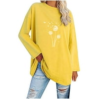Buigttklop majice s dugim rukavima za žene odolijevanje plus veličine Žene klasično cvjetno print Crewneck dugi rukav labav vrhovi bluze za žuto