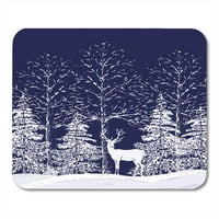 Božićne siluete snježnih stabala i jela u šumi i jelena na tamnoplavom mousepad mouse jastučiću miša