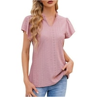 Ženske radne majice V izrez ruffle kratki rukav bube za bušenje ljetnih bagera ružičaste m