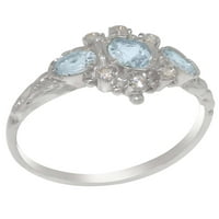 Britanci izrađeni sterling srebrni pravi istinski aquamarine i dijamantni ženski osmisli prsten - Opcije veličine - veličina 8,25