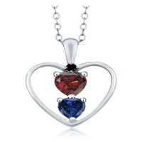 Gem kameni kralj 1. CT Red Garnet Blue stvorio je safir Sterling srebrni privjesak sa lancem