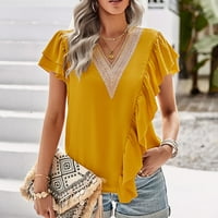 Izlasci The Thirs Thirts Majice za žene Ležerne prilike kratkih rukava V Rezanje ljeta Solid Color Fashion Beach Classy Y2K Mekani osnovni bluze i vrhovi Dressing Ležerne prilike Ljetni vrhovi žuti XL