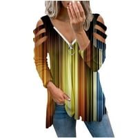 Sinimoko ženski patentni zatvarač V izrez dugih rukava s hladnom ramenom grafička majica Ljetna jesenska bluza Tunic Osnovni vrhovi za žene žuti xl