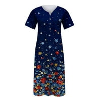 Ljetne haljine za žene Boho cvjetno tiskonirano od titla V izrez prednjeg ležerne s kratkim rukavima Odmor sa dugim midi haljinama sa džepom