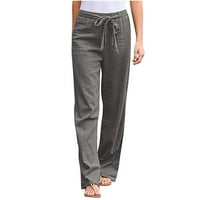 Posteljine hlače za ženske ležerne ravne elastične strugove s džepovima, plus veličine ženske opuštene fit nacrtane hlače na plaži Yoga Lounge pantalone