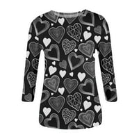 Cleance Womens Valentinovo Ljubav Heart Print Tops Rukovnica Majica Casual Moda okrugla vrata pulover