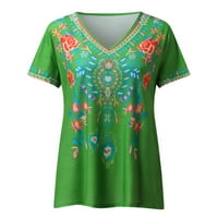 Ljetna majica za žene casual vrhovi etnički stil ljetni schoop vrat cvjetni ispis kratkih rukava majica