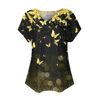 Apepal ženski flutter kratki rukav ljetni V izrez Casual majice opušteni fit bluze žuti s