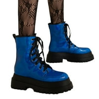 Punk stil modni trend vanjske trgovine Veliki udoban okrugli nožni kvadratni pete guste potpetice za žene gležnjače, plavo