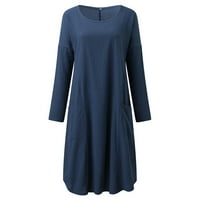 LisingTool ženska haljina neutralna haljina za koljenu haljinu za žene na brodu čvrsti džep u boji ležerna