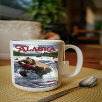 FL OZ Keramička krigla, grizly medvjed losos ribolov, Aljaska, perilica suđa i mikrovalna