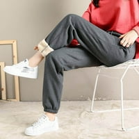 Velika prodaja Ženske zimske plišane zvezne hlače visoke struk elastične čvrste boje casual hlače modni