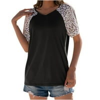 Ženska ljetna casual bluza Leopard uboda V izrez kratka rukava majica za ispis boja blok gornjeg vintage