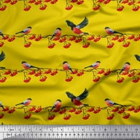 Soimoi Yellow Velvet tkanina Crvene bobice i bikovska ptica od tiskanog tkanine širom