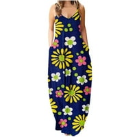 Ženska haljina s cvjetnim rukavima bez rukava, Boho Print Ruffle Labave haljine, ljetne haljine za žene