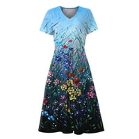 Haljine za žene Ljeto Ležerne prilike Floral Print kratki rukav V-izrez Swing haljina Sky Blue L